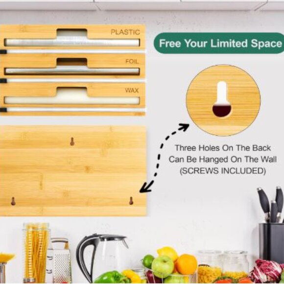 Bamboo Kitchen Organizer 3 In 1, Wrap, Foil and Ziplock bag Organizer - Picture 6 of 6